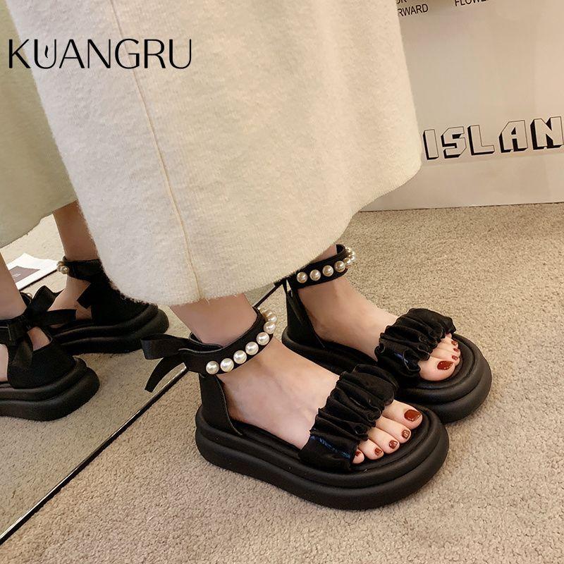 

French bow fairy style with skirt sandals female summer 2025 new platform fashion beach roman shoes 35