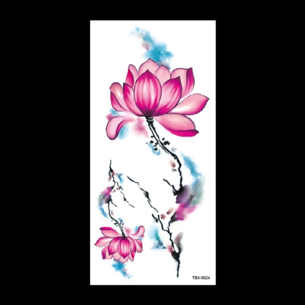Lotus Green Leaf Flower Temporary Tattoo Stickers Floral Fake Tattoos Leg/ Arm/ Hand/Foot