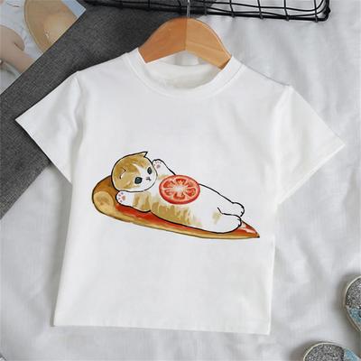 Kinderkleidung Mädchen Cartoon Katze T-Shirt für Mädchen Kurzarm Baby Sommerkleidung Mode Rundhals Oberteile Kinderbekleidung