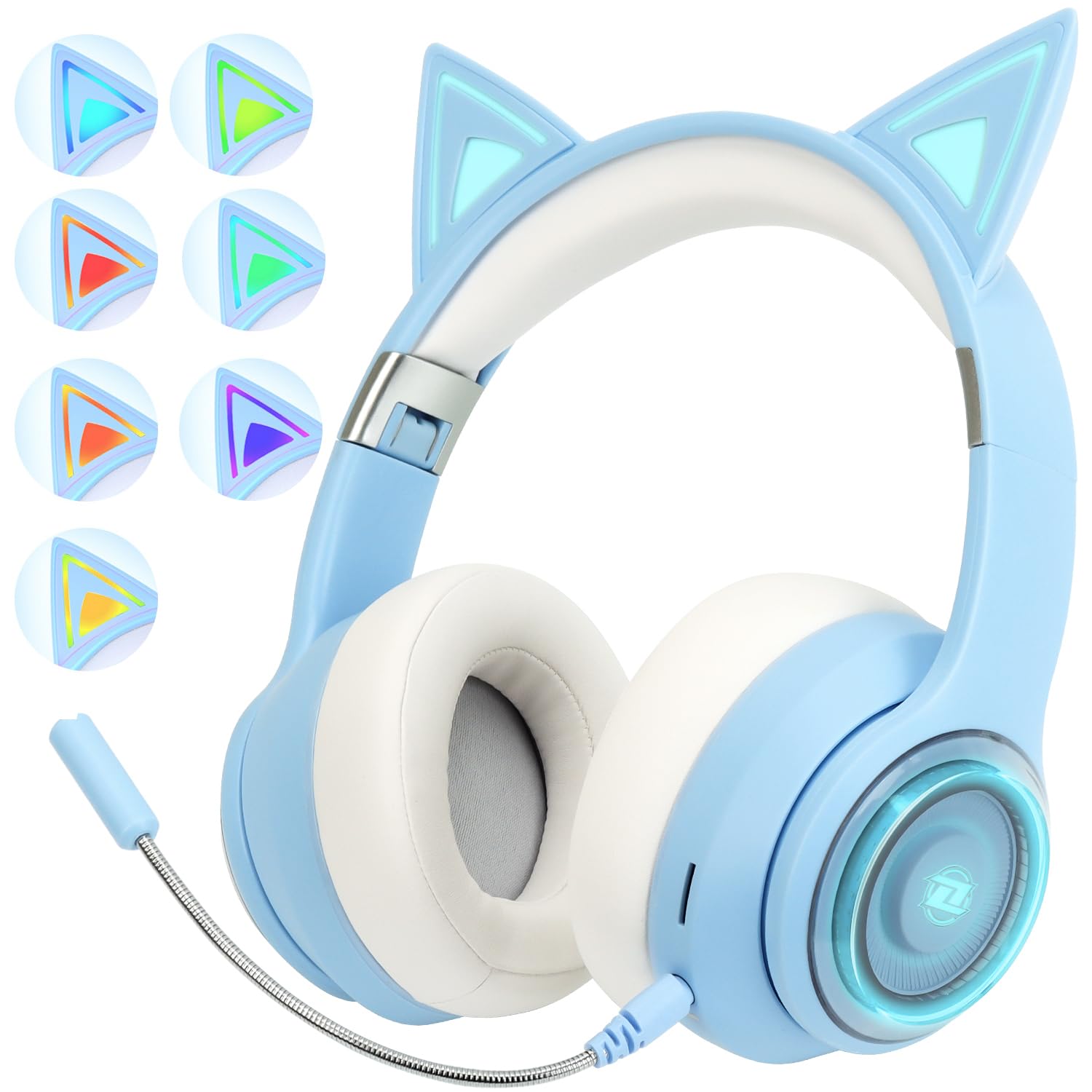 

DWCQRTM Bluetooth Cat Ear Headphones with Sparkling Rainbow Color Bluetooth Wireless Headphones with Adjustable Wired and Wireless Perfect Gift for синій