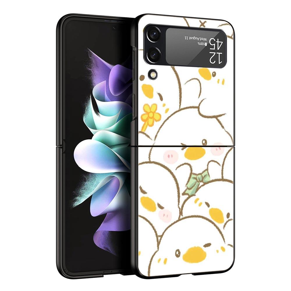 Phone Case For Samsung Galaxy Z Flip 3 4 5 Hard Black Folding PC For Samsung Z Flip3 Cover Protect Shell Cartoon Duck Goose Game