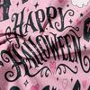 3Pieces Cute Pink Spooky Halloween Print Duvet Cover Set, Happy Halloween Slogan Skull Hat Bat Castle Love‑Heart Pattern Bedding