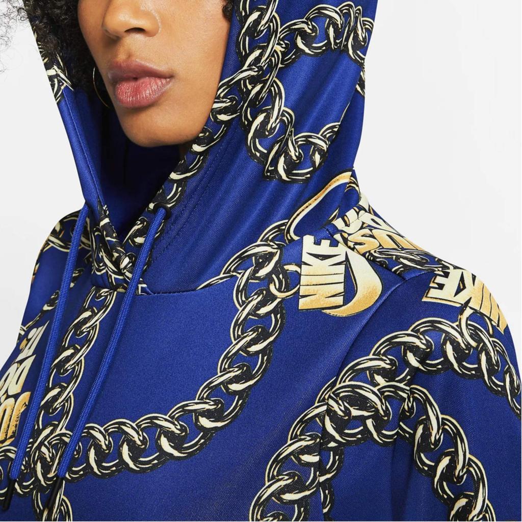 Nike Chain Pattern Full Print Hoodie Women Hoodies Blue CJ6306-455