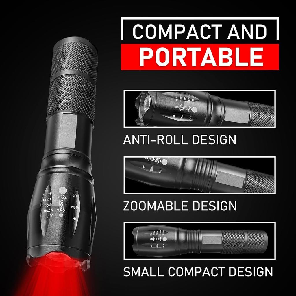 Red Tactical Adjustable High Brightness 500 IPX4 Red LED Handheld Light for and Night Compact Design Not Light, Zoom, Lumens, Waterproof, Stargazing,