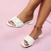 Women Summer New Chunky Heel Slippers Fashion Pleated Square Toe  Women Sandals Casual Elegant Ladies Dress Sandals Women Shoes