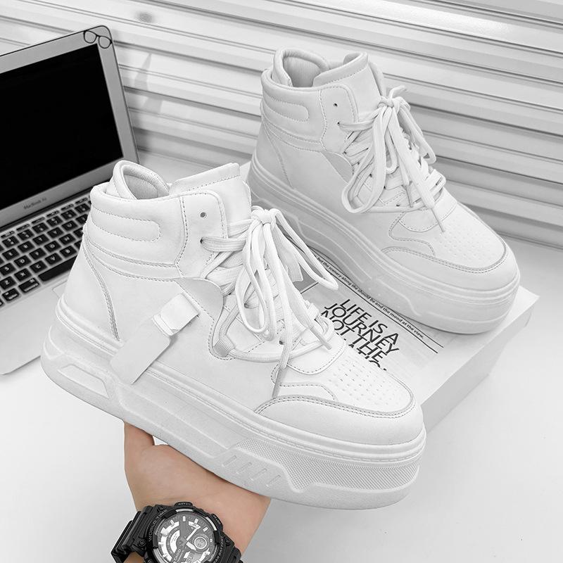 Fashion Spring Autumn Mens High Top Leather Casual Shoes Breathable Platform Mens Sneakers Outdoor Non Slip Damping Sports Running Shoes