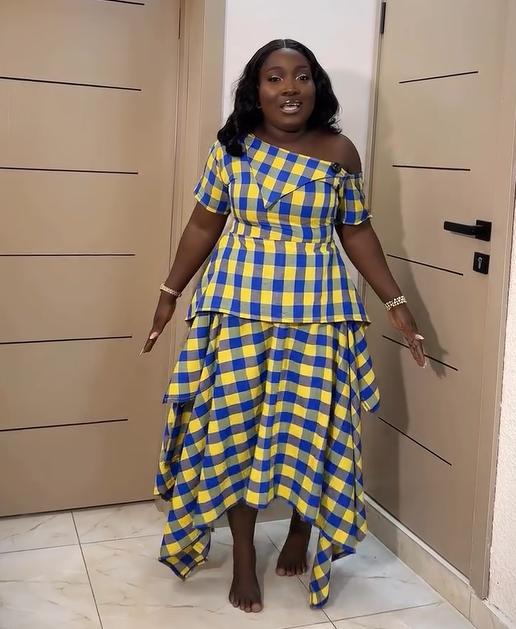 African foreign trade women s clothing 2026 summer new short-sleeved plaid design ruffle edge loose slanted shoulder dress S