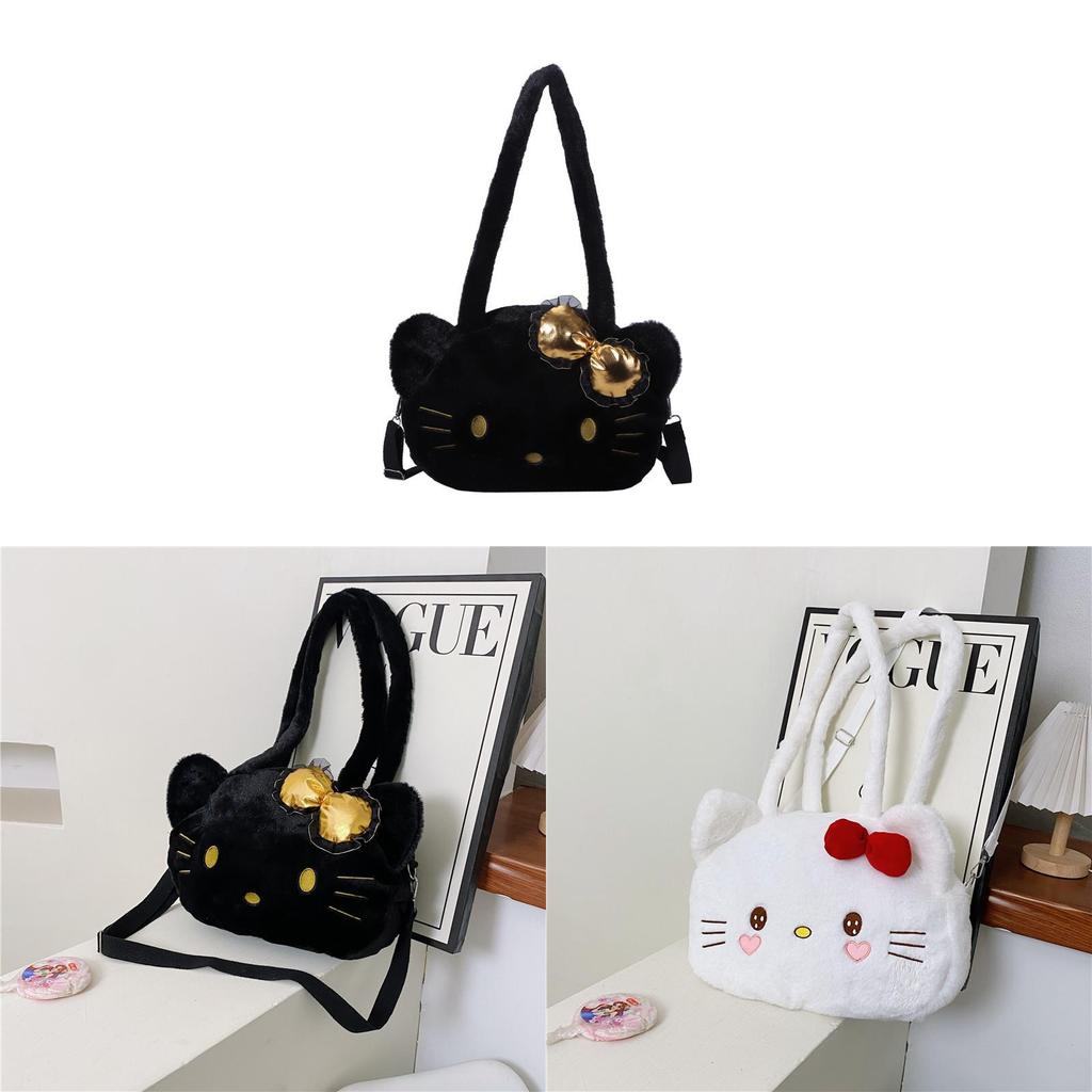 Hello Kitty Plush Tote Bag With Zipper Closure For Daily Casual Wear