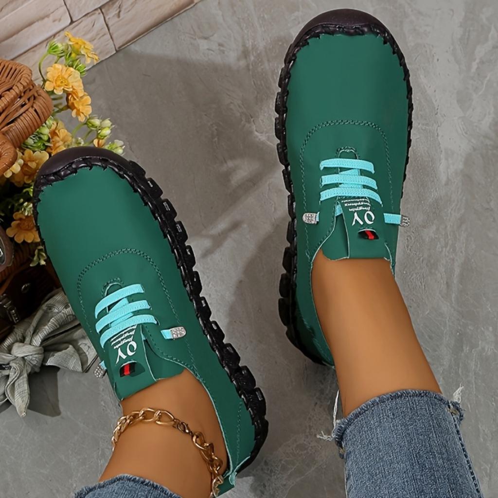 Handmade Women's Casual Sports Shoes, Lightweight and Suitable for All Seasons with Solid Color Lace Up Shoes, Round Toe and Comfortable PU Sole