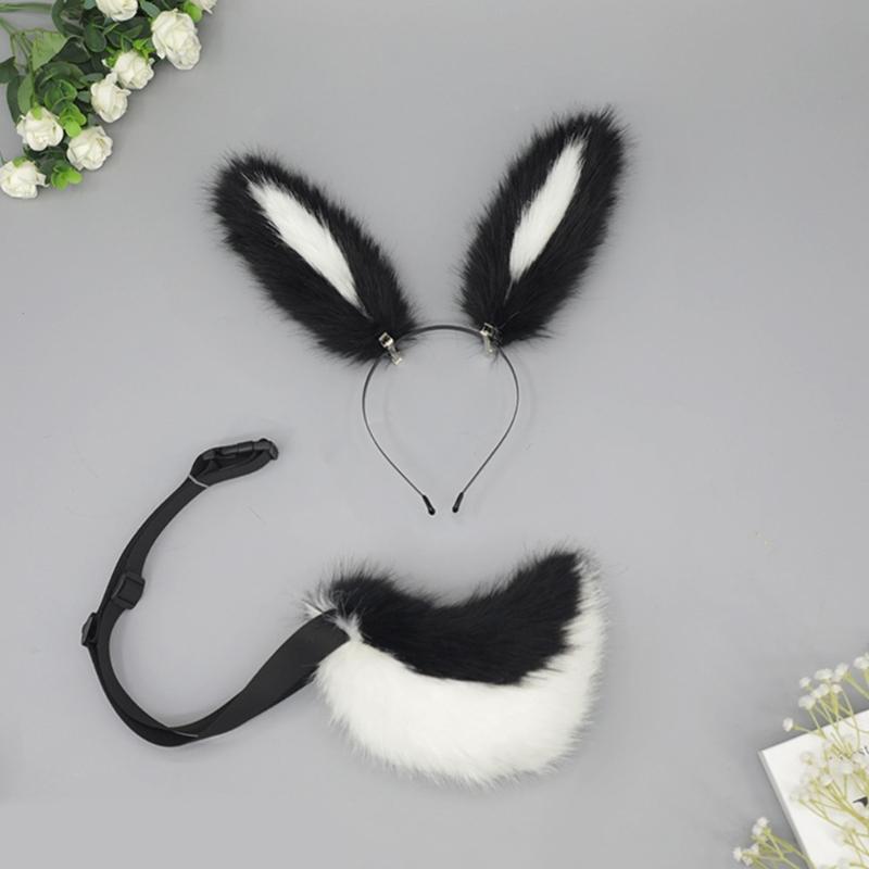 Soft Rabbits Tail Lovely Rabbits Ears Headband Plush Animal Tail Decorations Rabbits Ears Headwear for Halloween Party