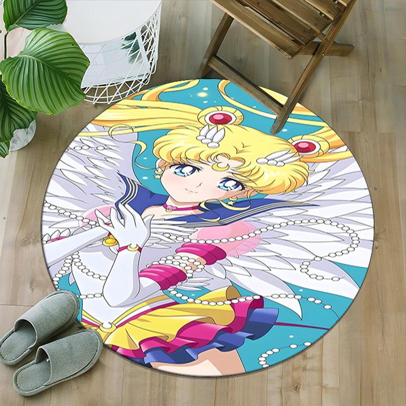 1pc Sailor Moon Carpet, Round Rug, Comfortable, Suitable for Entryways, Living Rooms, Office, And Bedrooms, Christmas Decoration