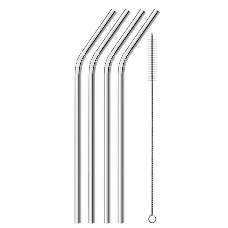 Stainless Steel Metal Drinking Straw 4 Reusable Straws + 1 Cleaner Brush Kit