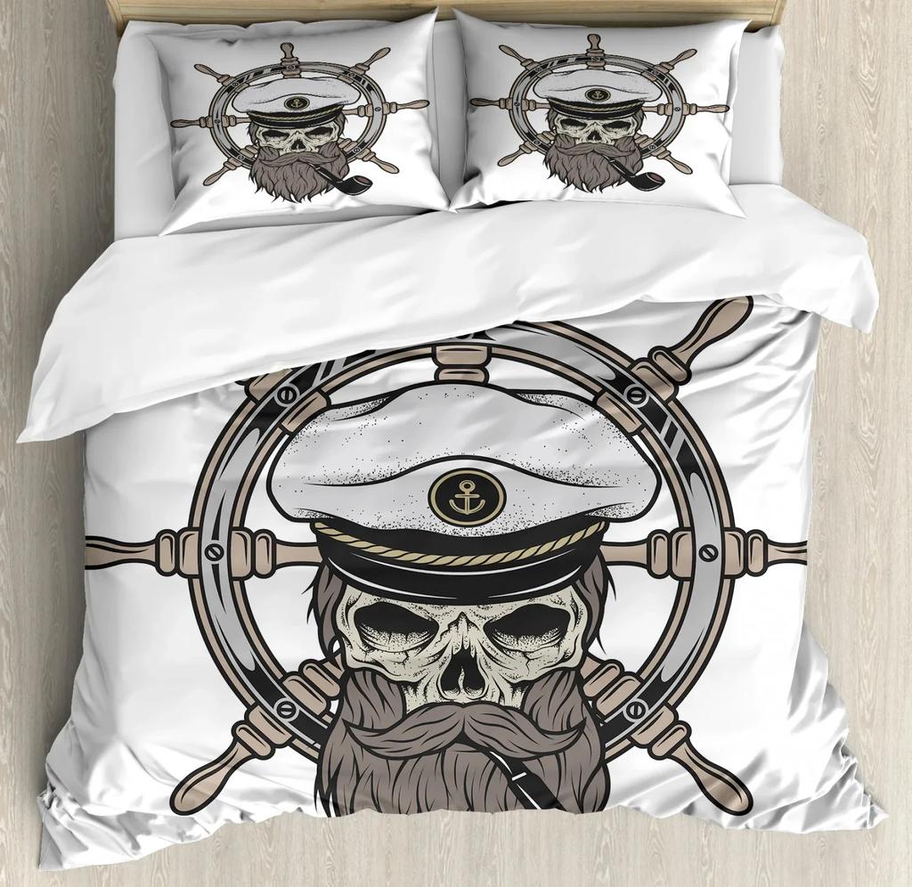 Nautical Pirate Duvet Cover Set Sailboat Theme Bedding Set Palm Tree Island Treasure Hawaiian Beach Cartoon Comforter Cover Full