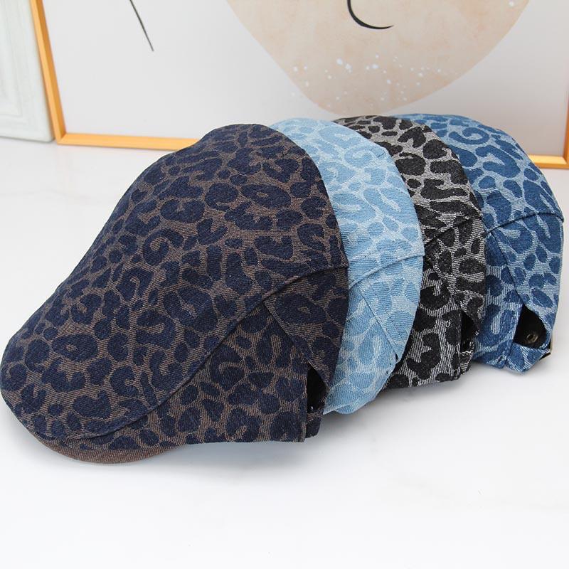 Spice girl retro leopard print forward hat cowgirl fabric street atmosphere short brim cap show face small newsboy hat
