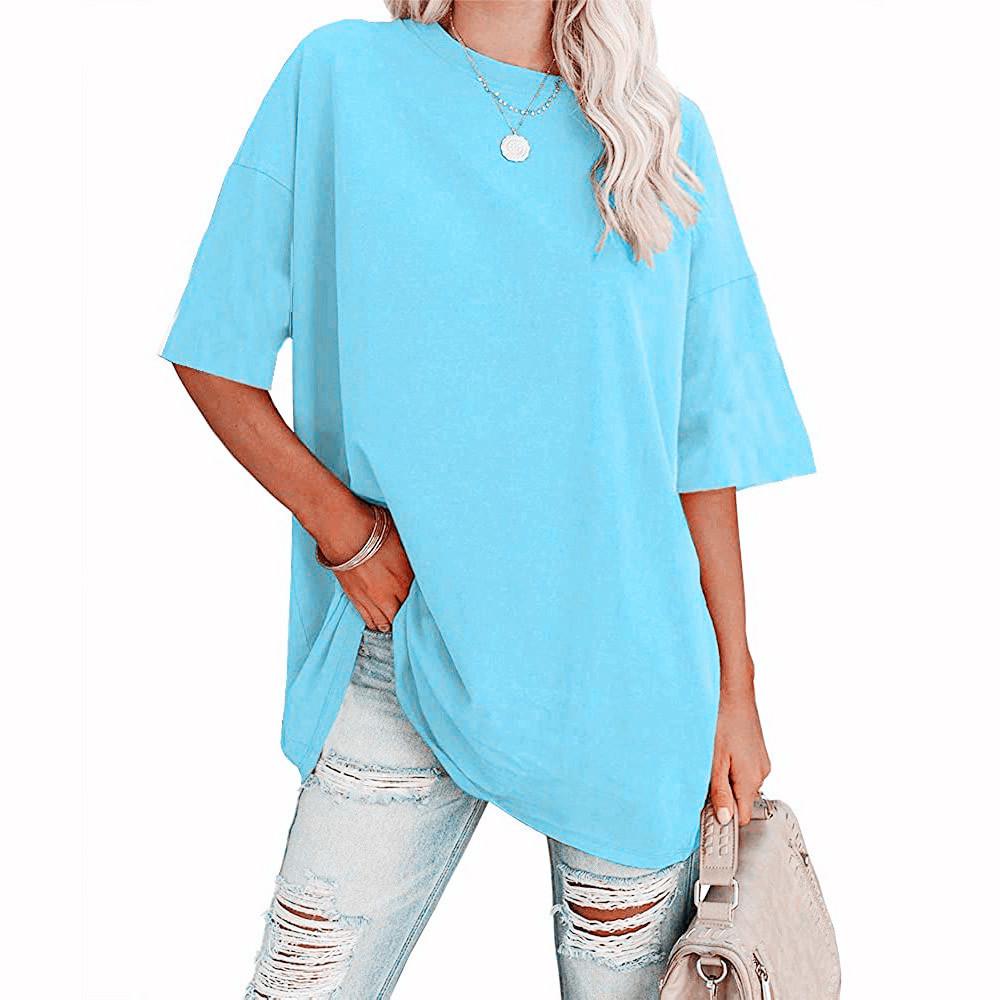 

Жіноча літня футболка вільного крою з чистої бавовни з круглим вирізом, однотонний модний топ з короткими рукавами. XXL