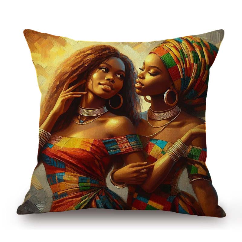 Beautiful African Girl Traditional Africa Costume Fashion Art Lady Oil Painting Ethnic Style Sofa Pillow Case Cushion Cover