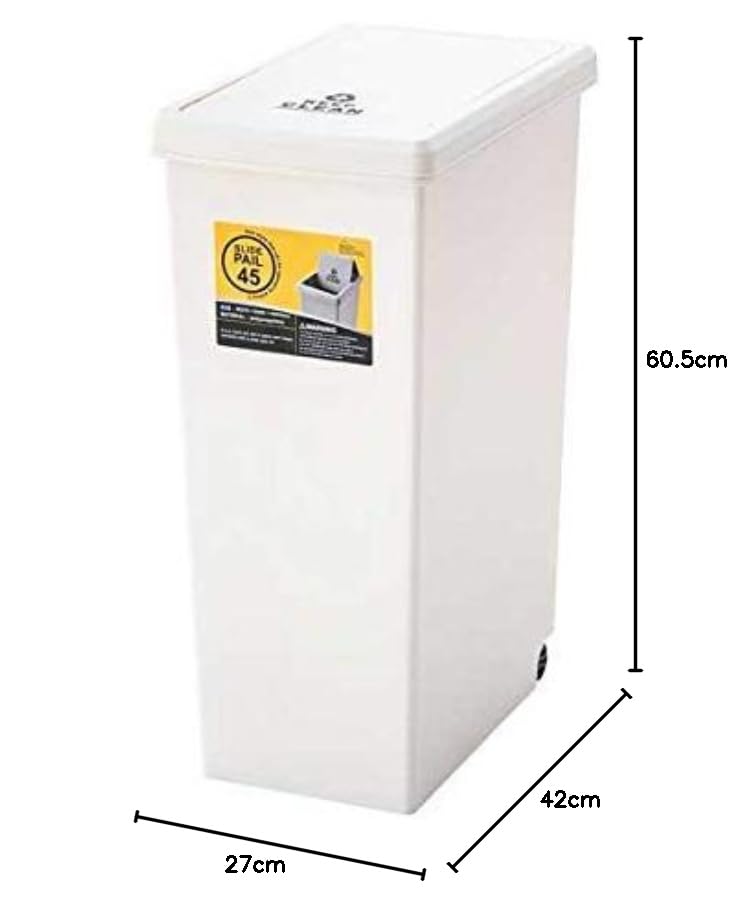 Azumaya-kk Trash Can with Lid, White, W27 X D42 X H60.5cm, LFS-763WH