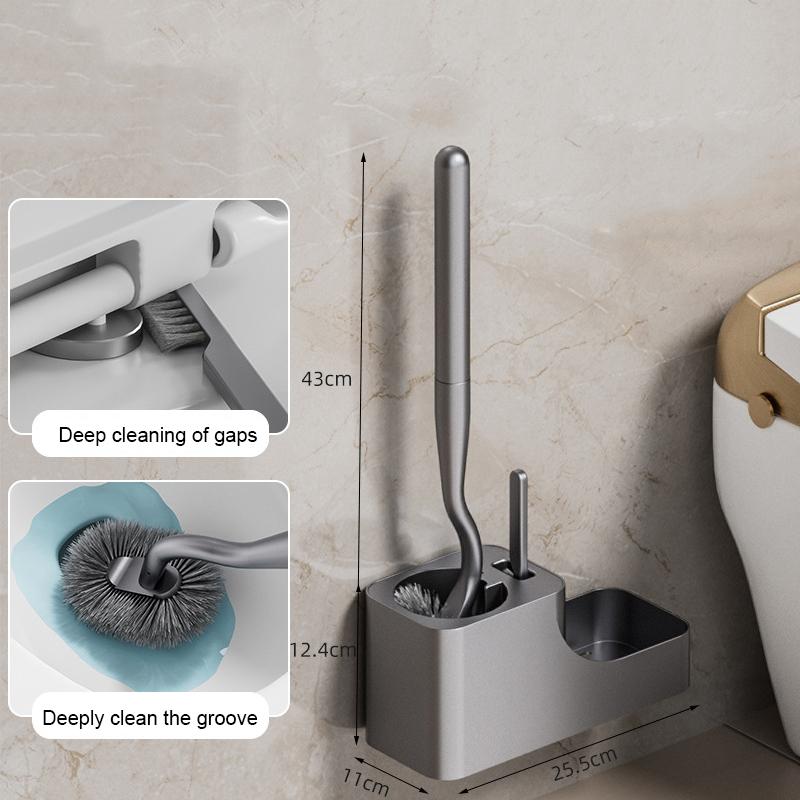 Square Toilet Brush Set Wall Mounted No Drill Installation With Gap Brush For Bathroom Cleaning Household Toilet Tools