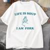 Life Is Soup I Am Fork Frog Graphic T Shirt Unisex Funny Retro T-Shirt Summer Animal Printed Tshirt Frog Meme Tees