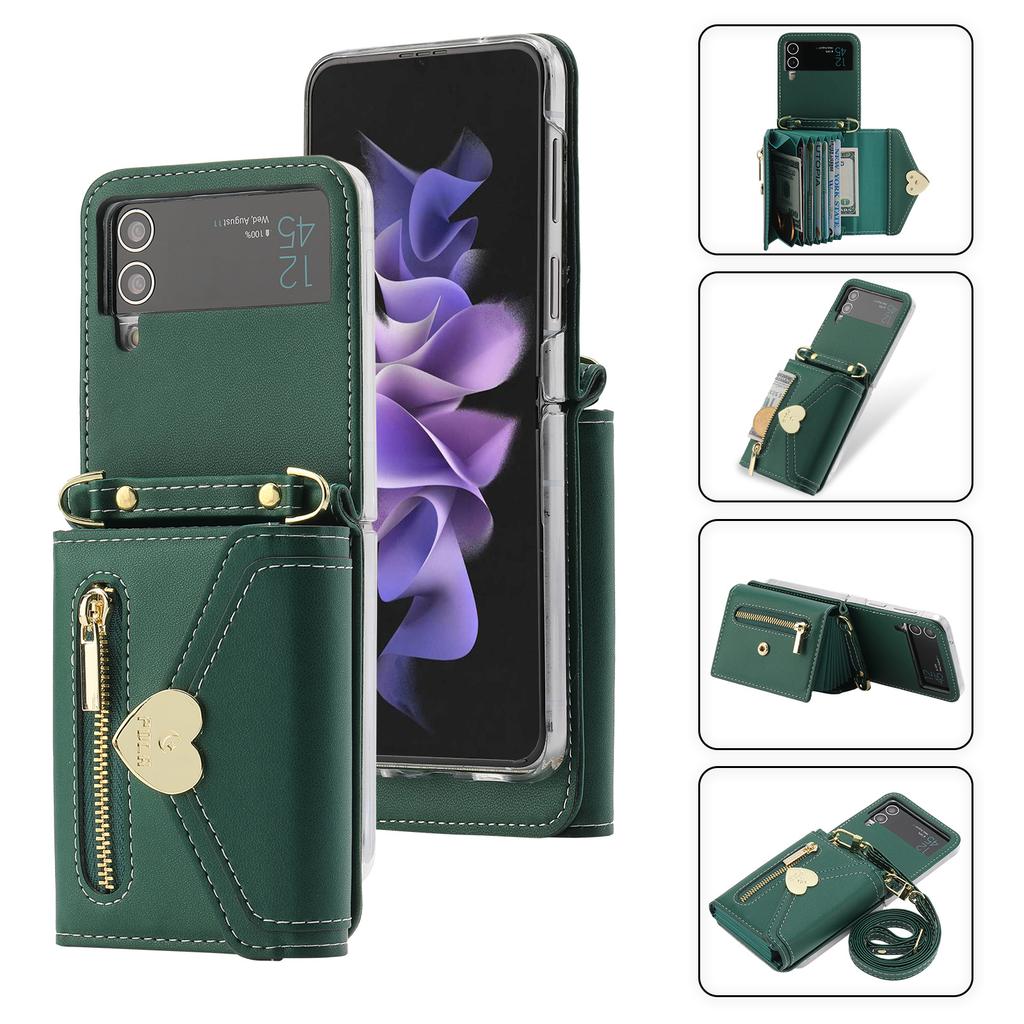 Suitable for Samsung Z Flip4 Mobile Phone Leather Case Z Flip3 Love Zipper Wallet Insert Card Oblique Span Protective Case