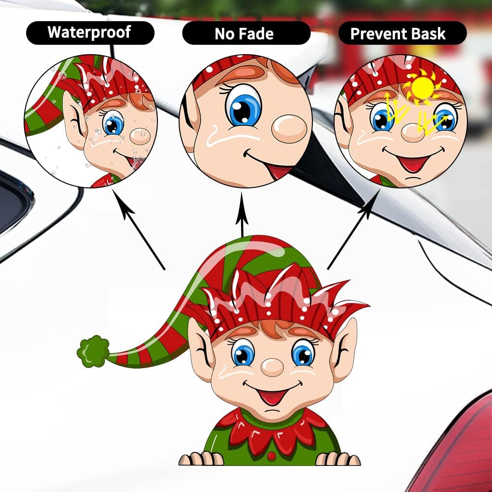Christmas Decor Elf Peeking Sticker, Car Window Decals Vinyl Waterproof Stickers for Cars Truck SUV Laptop Bumper Car Stickers and Decals (Elf)