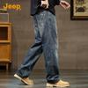 Jeep Men's Vintage Washed Loose Straight-Leg Jeans