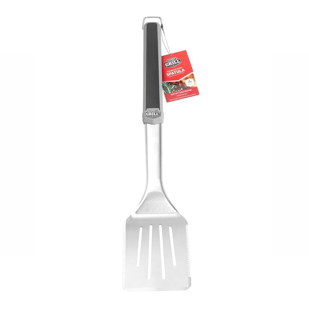 Stainless Steel Grill Spatula Long Reach Ergonomic Handle Serrated Edge Heavy Duty Rust Resistant Dishwasher Safe Built-in Hooks