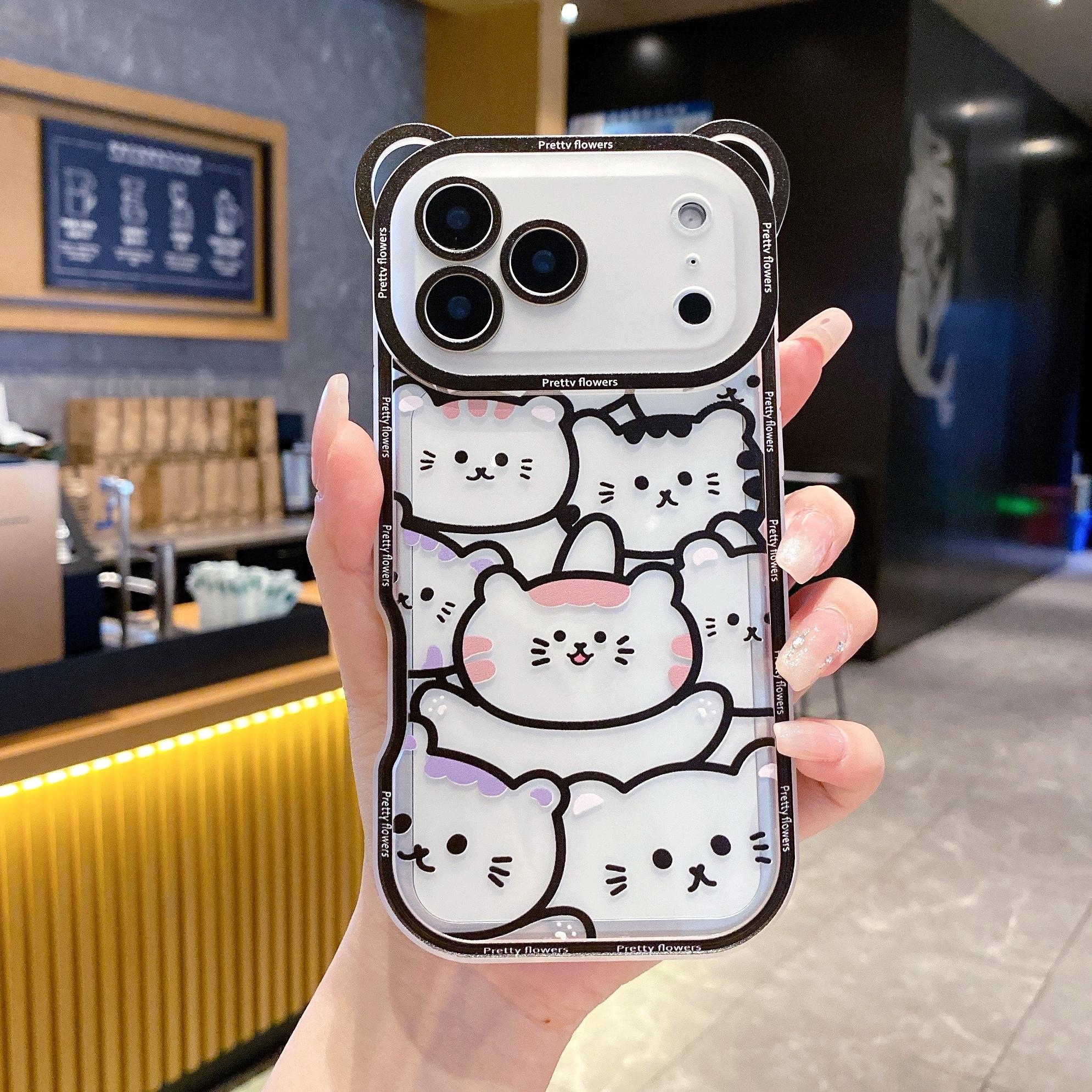 

Korean Cute Flower Bear Ears Crossbody Lanyard Case For iPhone 17 16 15 14 13 12 11 Pro Max XS Max 7 8 Plus Cover Women Girl s 7Plus or 8Plus