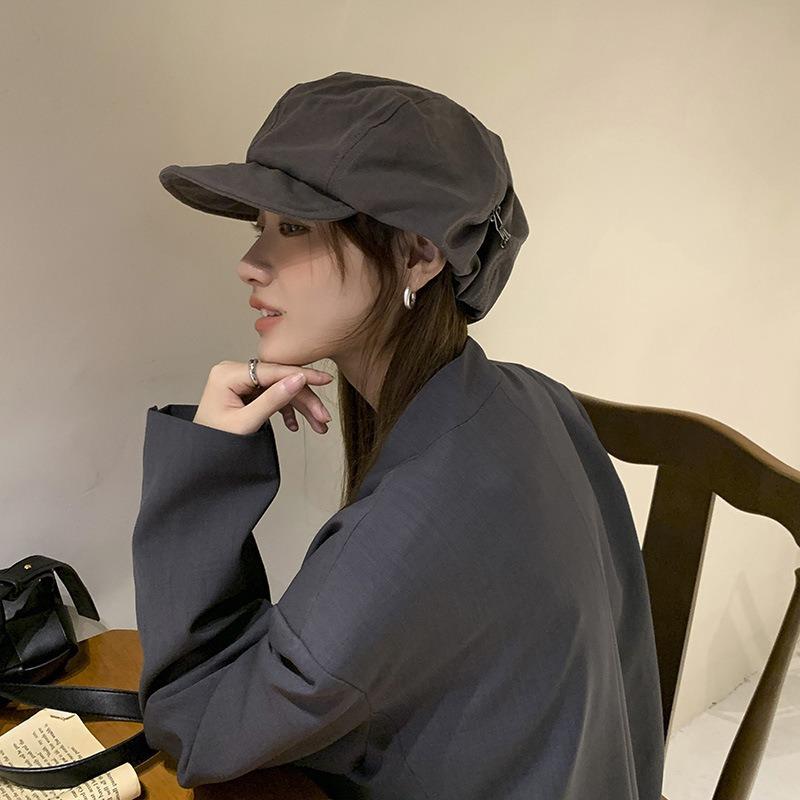 Thin Beret Women's Literary Retro Newsboy Hat Tide Cloud Octagonal Hat Casual Street Painter Hat