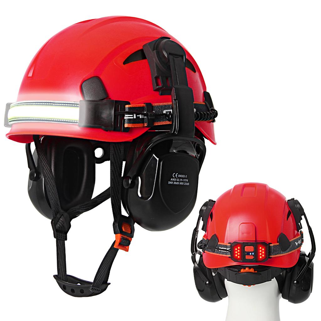 CE Construction Safety Cap W/ Led Headlamp and Earmuffs Breathable Hard Hat Working ABS Helmet Cycling Rescue Head Protection