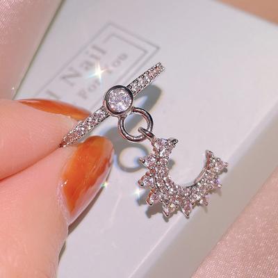 Jauna zvaigznes mēness modes personības gredzens sieviešu korejiešu versija, inkrustēts ar cirkonu, balts minoritātes dizaina sajūtas indeksa gredzens