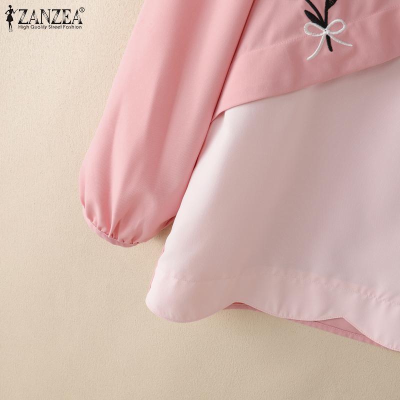 ZANZEA Women Casual V-Neck Loose 3/4 Sleeve Embroidery Blouse