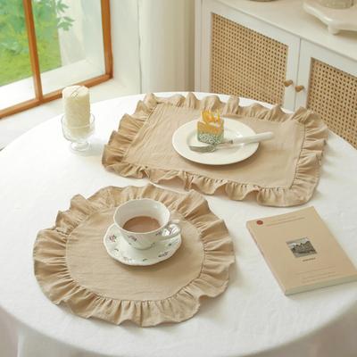 1/2 Stuks Keuken Placemat Vierkant Rond Gewassen Katoen Tafelmatten met Geplooide Randen Hittebestendig Dineren Huis Keuken Feest Placemats