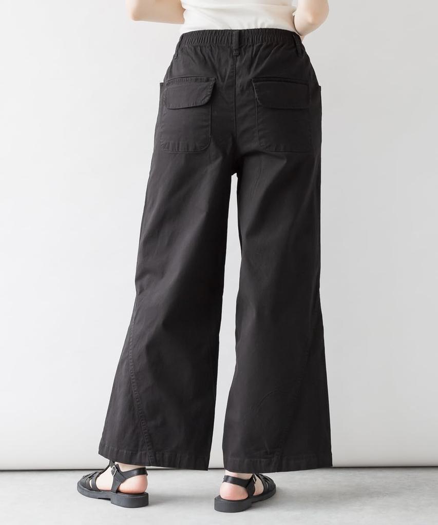 atONE Baggy Cargo Stretch Wide Elastic Baker Size Black ATC-0030 Wide-leg Pants, Chino, Pants, Denim, Women's, M,