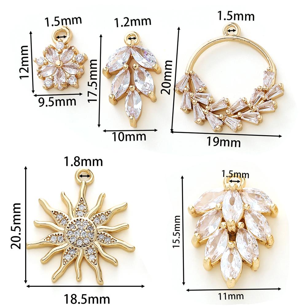 2/4Pcs 18K Gold Color Plated Various Leaves Charms Pendants with Zircon for DIY Necklace Jewelry Making Supplies Accessories