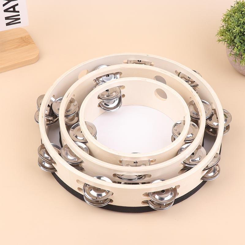 Wood Tambourine Hand Crank Drums Double Row Metal Jingles Stainless Steel Percussion Musical Instrument Orff Tambourine