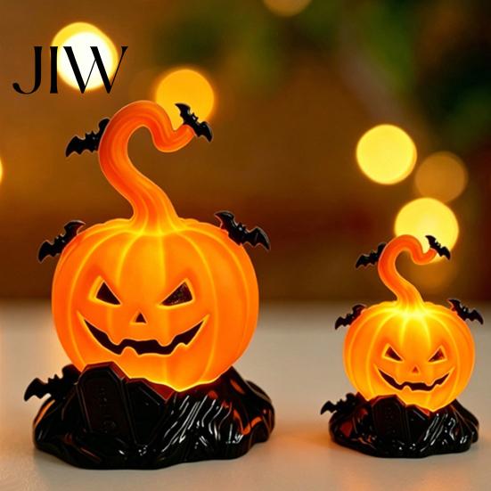 Halloween Tombstone Decoration LED Candle Light Figurine, Bat Glowing Tabletop Ornament, Warm Lighted Props Pumpkin Decor Prop for Escape Room Haunted