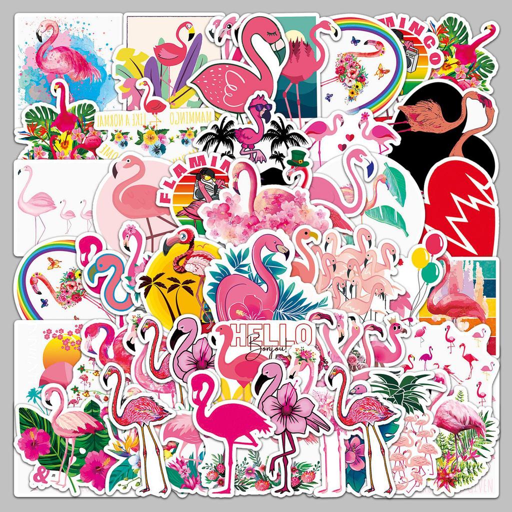 50pcs Flamingo Waterproof Cartoon Stickers for Suitcases, Scooters, Computers, and Tablets
