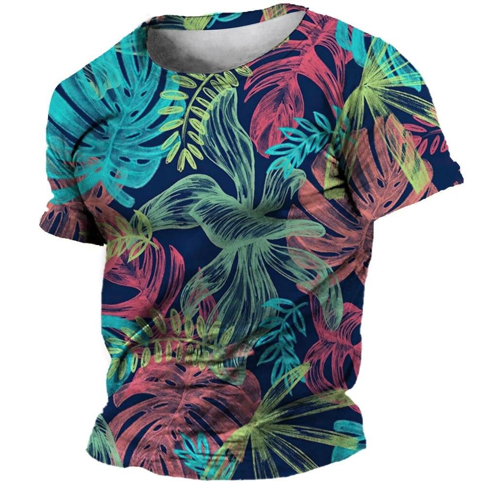 Tricou casual pentru bărbați la modă Hawaii, unisex, cu model de flori de plante, tricouri imprimate, la tendință, pentru timpul liber, cu gât rotund, cu mânecă scurtă