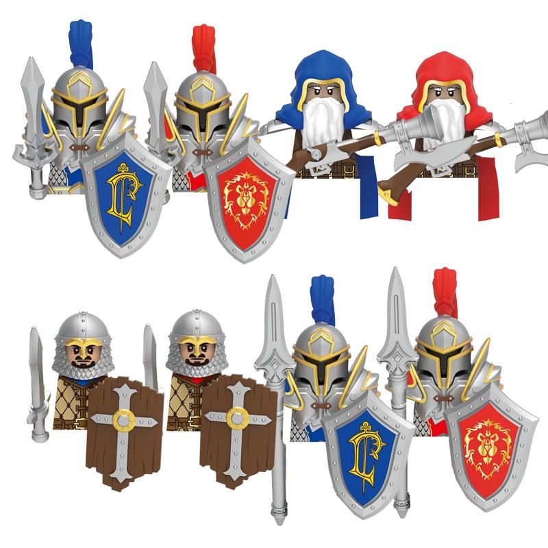 Medieval Soldier Knight Figure MOC Building Block Green Dragon Castle Infantry Orcs Pirate Roman Cavalry Weapons Toys Gifts D122