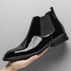 Chelsea Boots pour Hommes Cuir Verni Noir Rouge Boucle Cheville Bout Rond Affaires Classique Fait Main Bottines Courtes pour Hommes Botas De Hombre