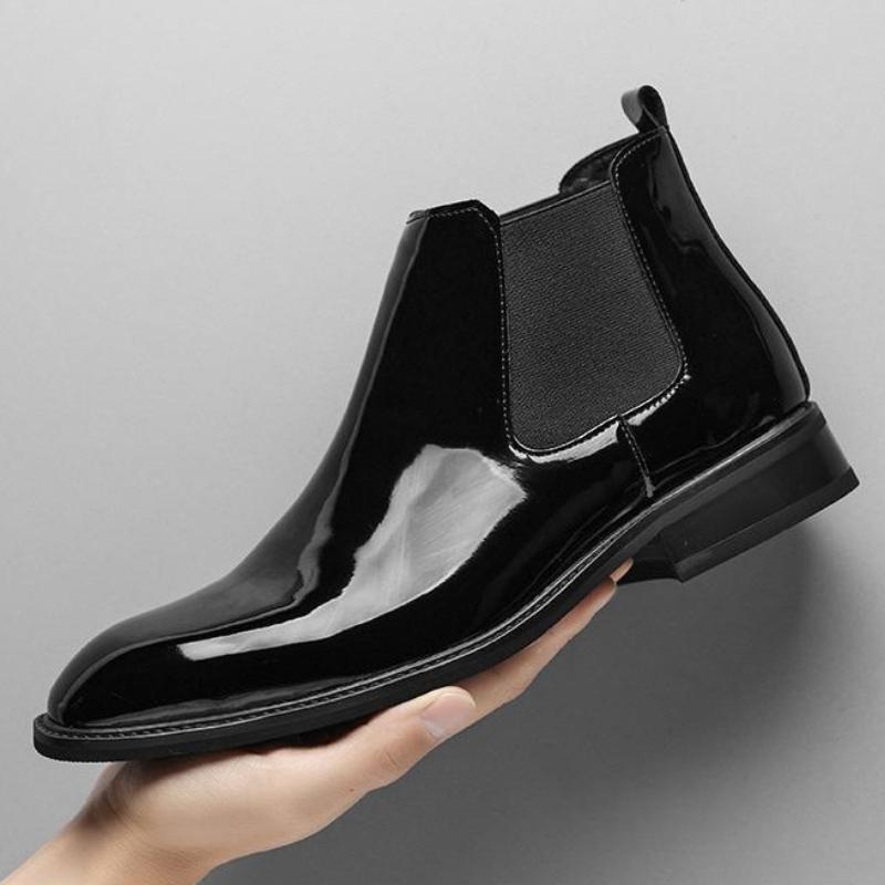 Chelsea Boots pour Hommes Cuir Verni Noir Rouge Boucle Cheville Bout Rond Affaires Classique Fait Main Bottines Courtes pour Hommes Botas De Hombre