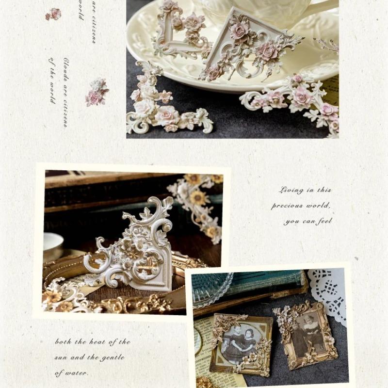 20pcs Vintage Corner Stickers European Style Flower Lace Hollow Materials Scrapbooking Deco Junk Journal Stationery Supplies