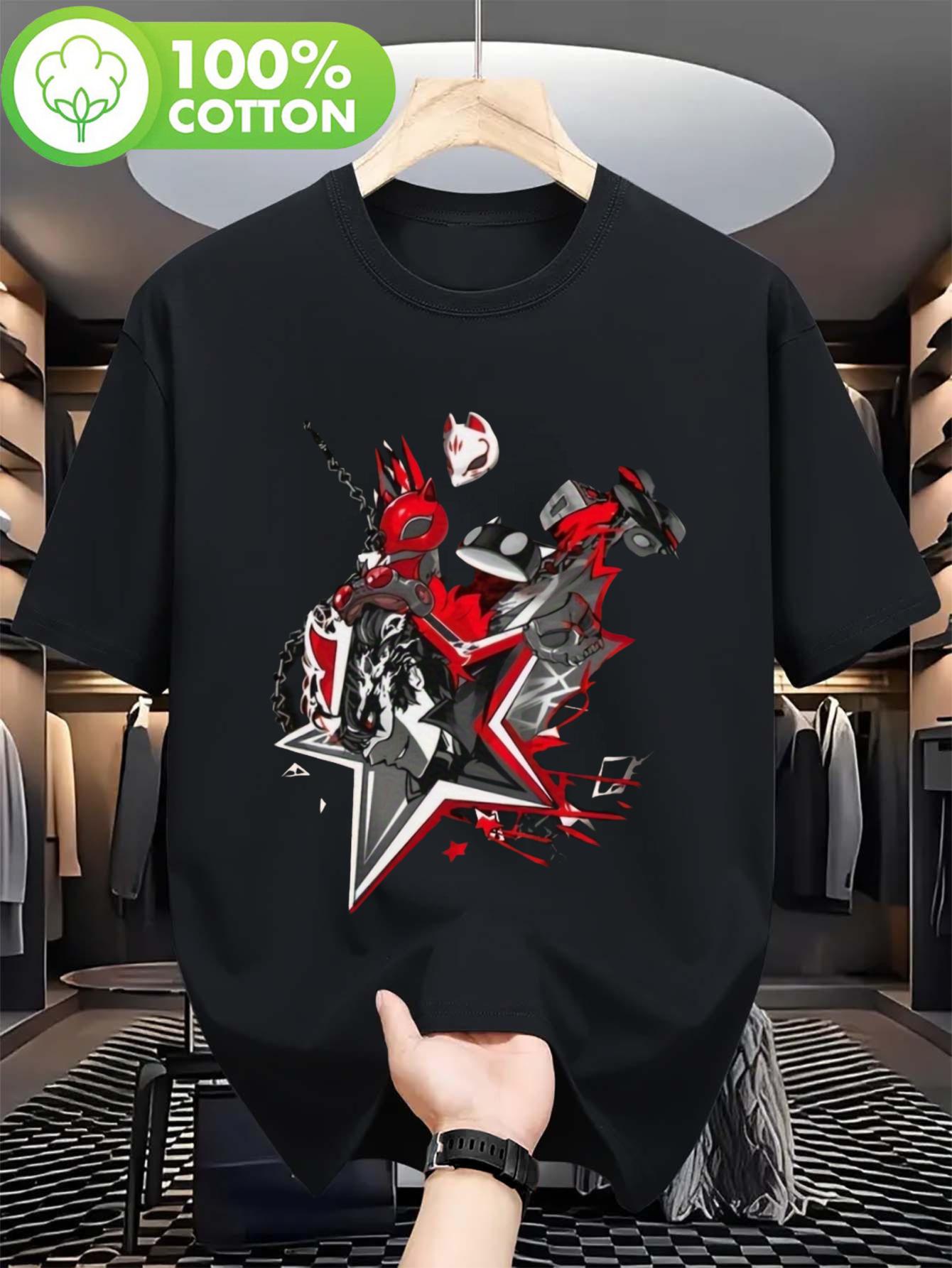 

2026 New Year Mens Persona 5 Phantom Thieves Pattern Tshirt Red and Black Video Game Design S