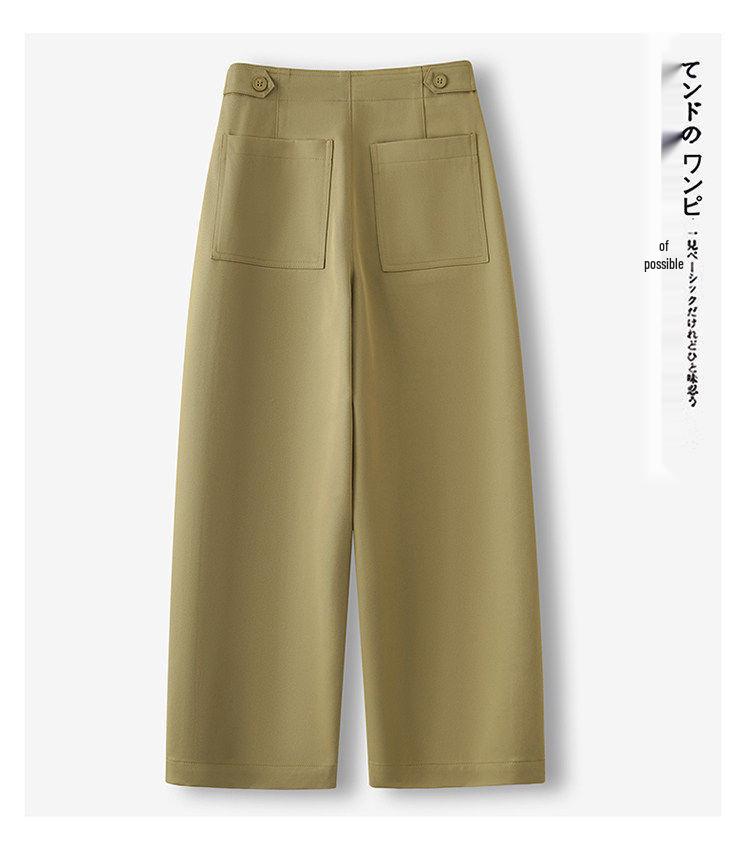 Women's Khaki High-Waisted Cropped Wide-Leg Pants - Petite, Spring/Autumn 2026