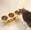 Pet Food Bowl with 3 Stainless Steel Bowls Wooden Pet Bowl Rack  Adjustable and Detachable Suitable for Cats and Dogs