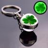 Clover Keychain Luminescent Four Leaf Clover Glass Ball Double Side Metal Pendant Keychain Lucky Jewelry Gift