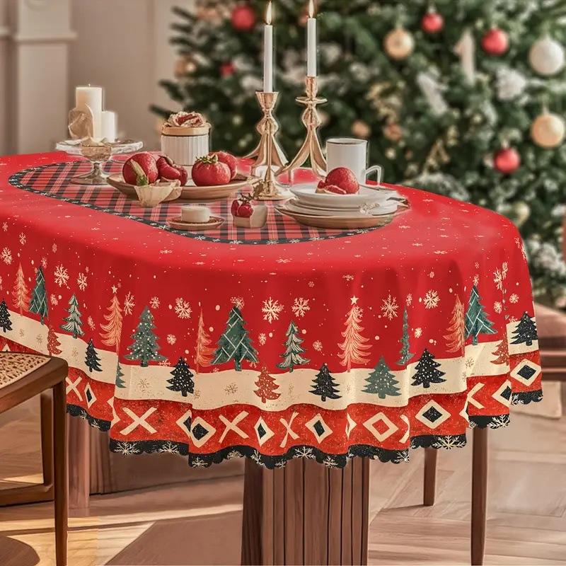 2025 New Christmas Table Cloth Waterproof Oil Proof Festive Christmas Elements Decorative Tablecloth Rectangular American Style 137x137cm