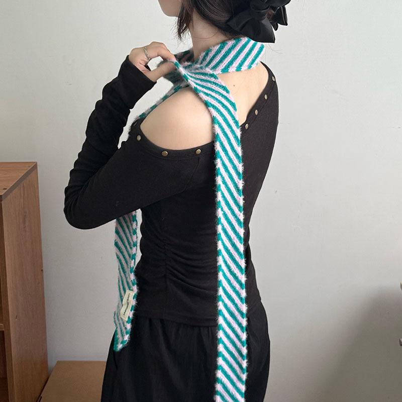 New Korean Version Striped Thin Women Decorate Scarf Japanese Style Mink Fur Decorative Chic Scarves Female Autumn Winter