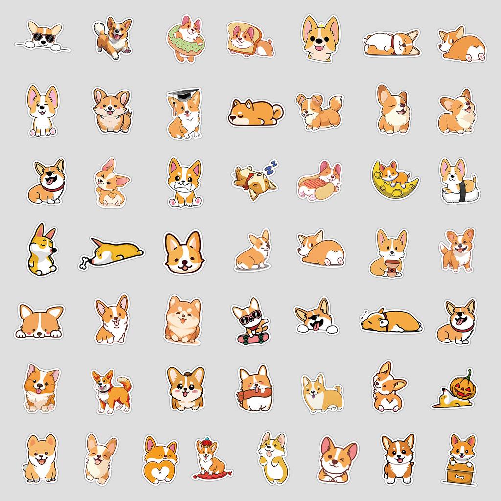 50 Cute Style Cartoon Corgi Graffiti Stickers Suitcase Skateboard Decoration Stickers Children's DIY Stationery Stickers